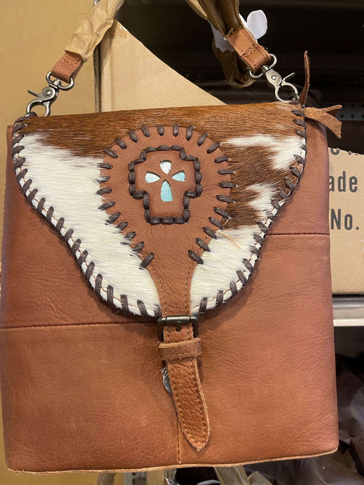 Cowhide Turquoise Stone Crossbody