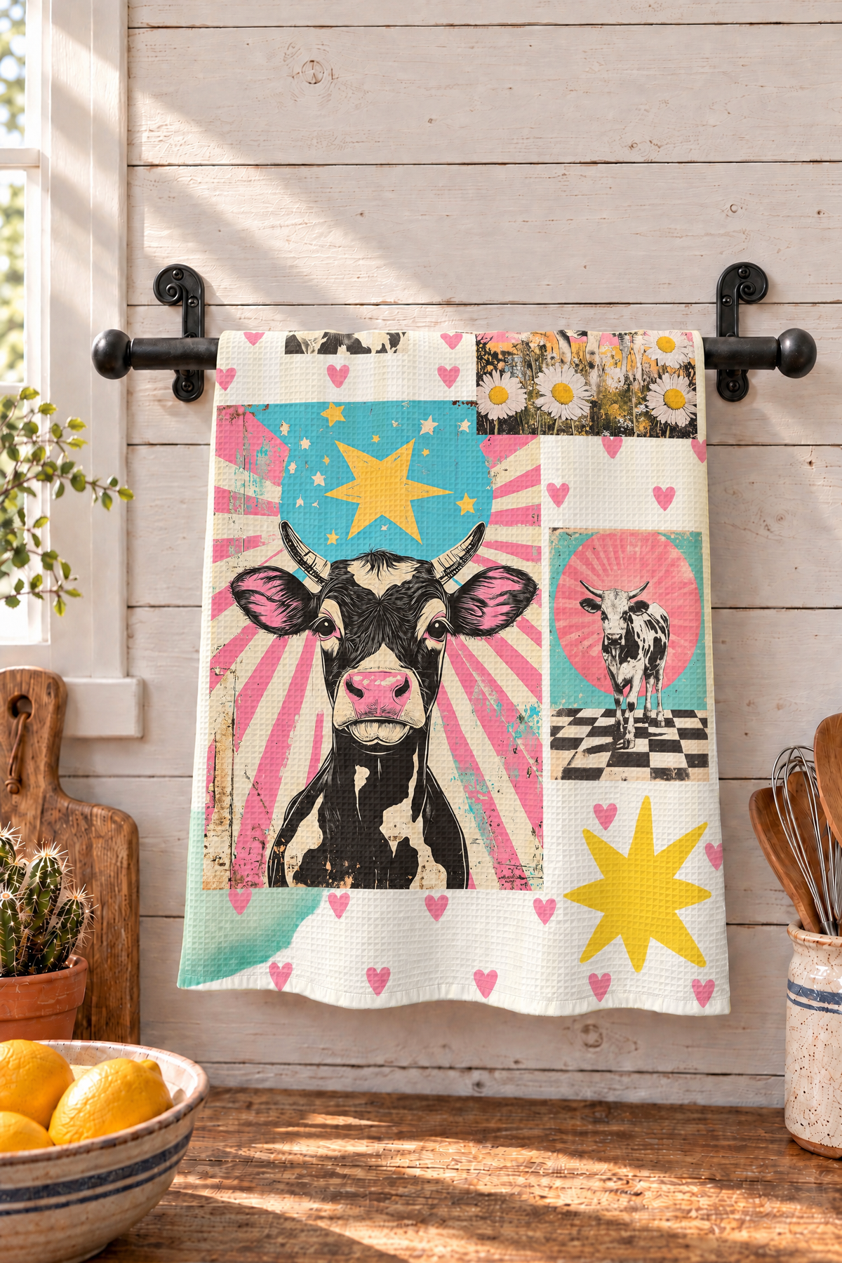 Baha Ranch Cows Set of 2 Dish Towels (same) Kitchen Towel Made in America