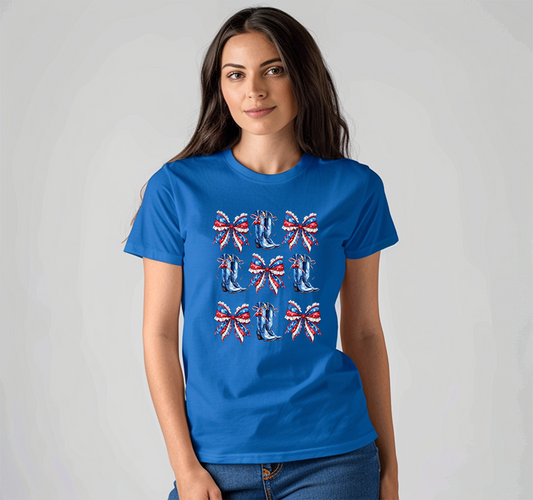 Patriotic Bow and Cowboy Boot Graphic Tee