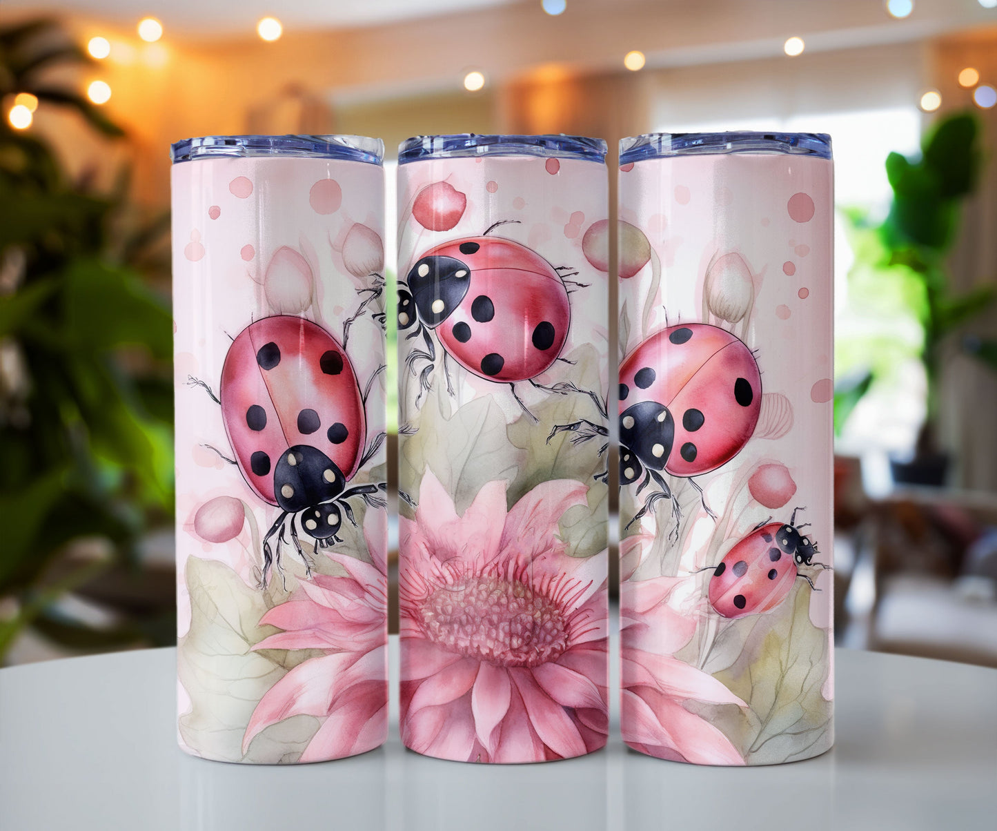 Pink Lady Bug Stainless steel tumbler