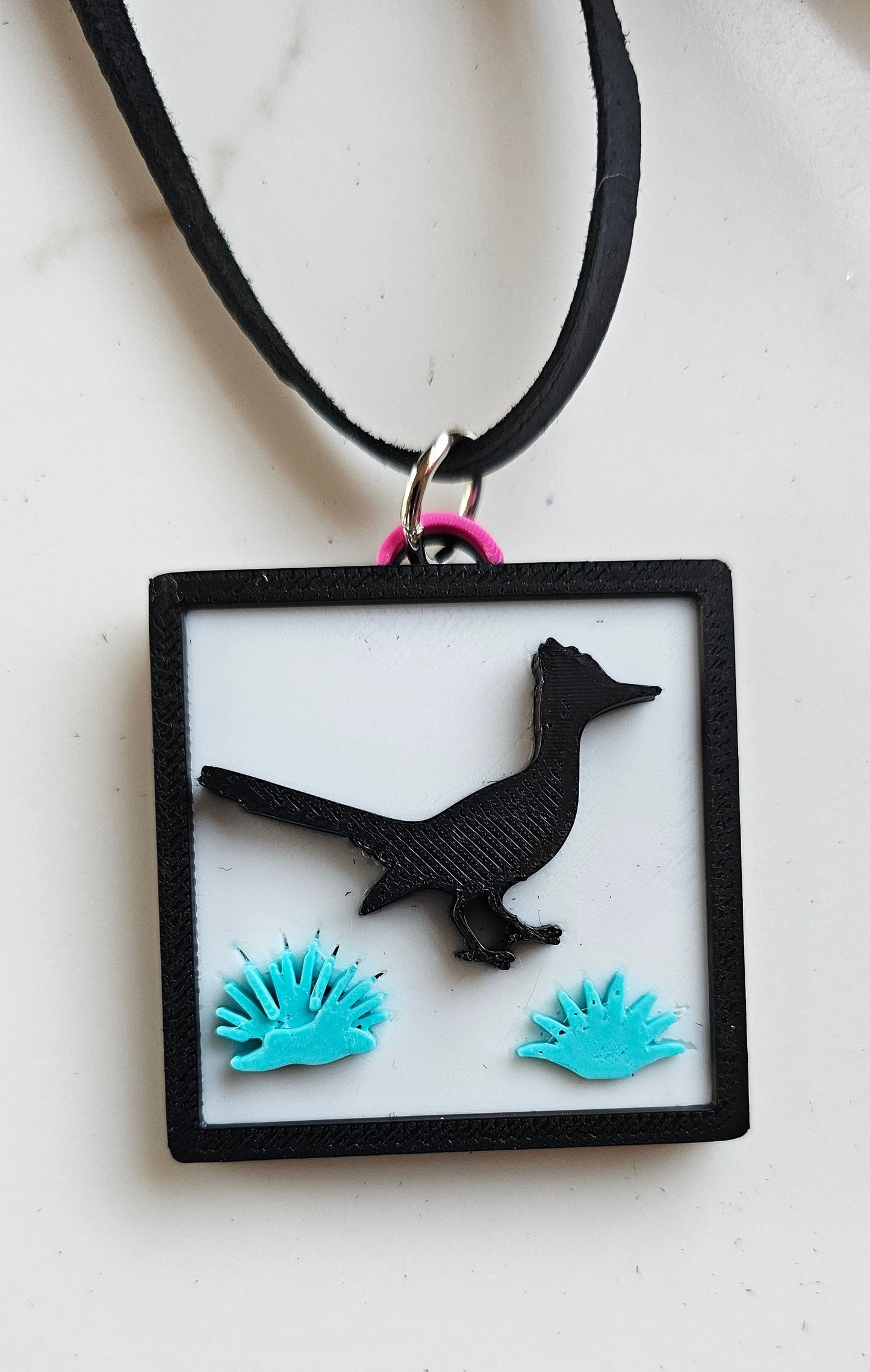 3D Print Picture Necklace on Deerskin Leather Western Bull Skull Desert Cactus Made in America