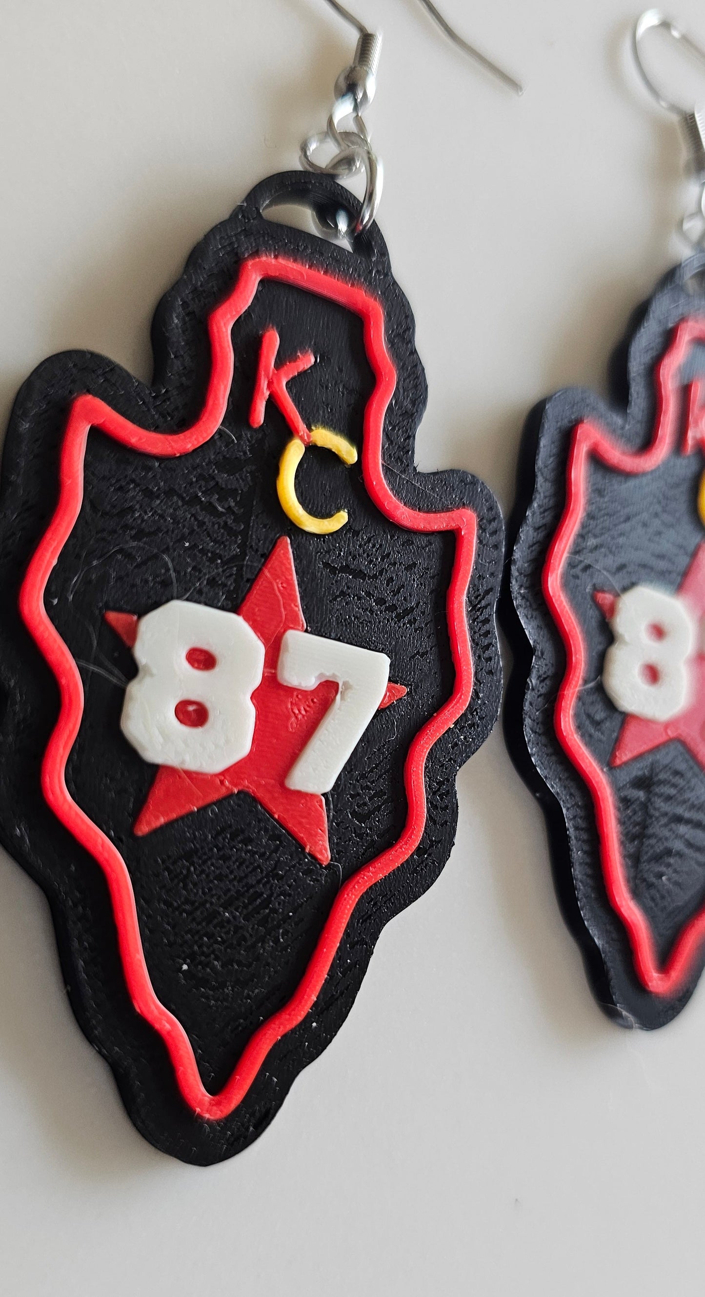 3D Print Kansas City Travis 87 Arrowhead Chiefs Earrings Kelce Made in America