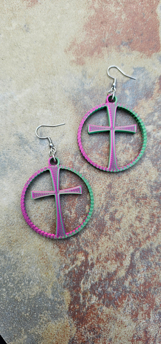 3D Print Christian Cross Faith Earrings Made in America