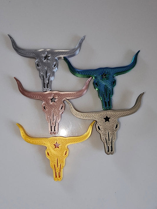 3d Printed Set of 5 Metallic Colors Longhorn Magnets or Pins