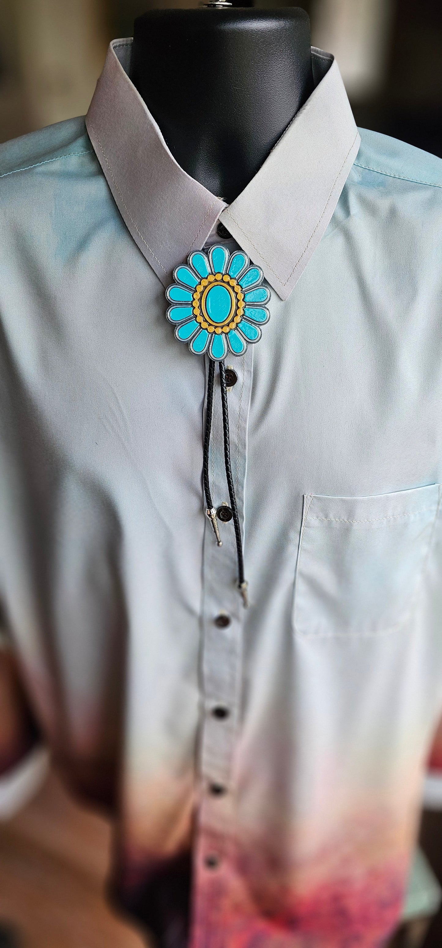 Baha Ranch Turquoise Gold Concho 3D Inlay Bolo Made in America
