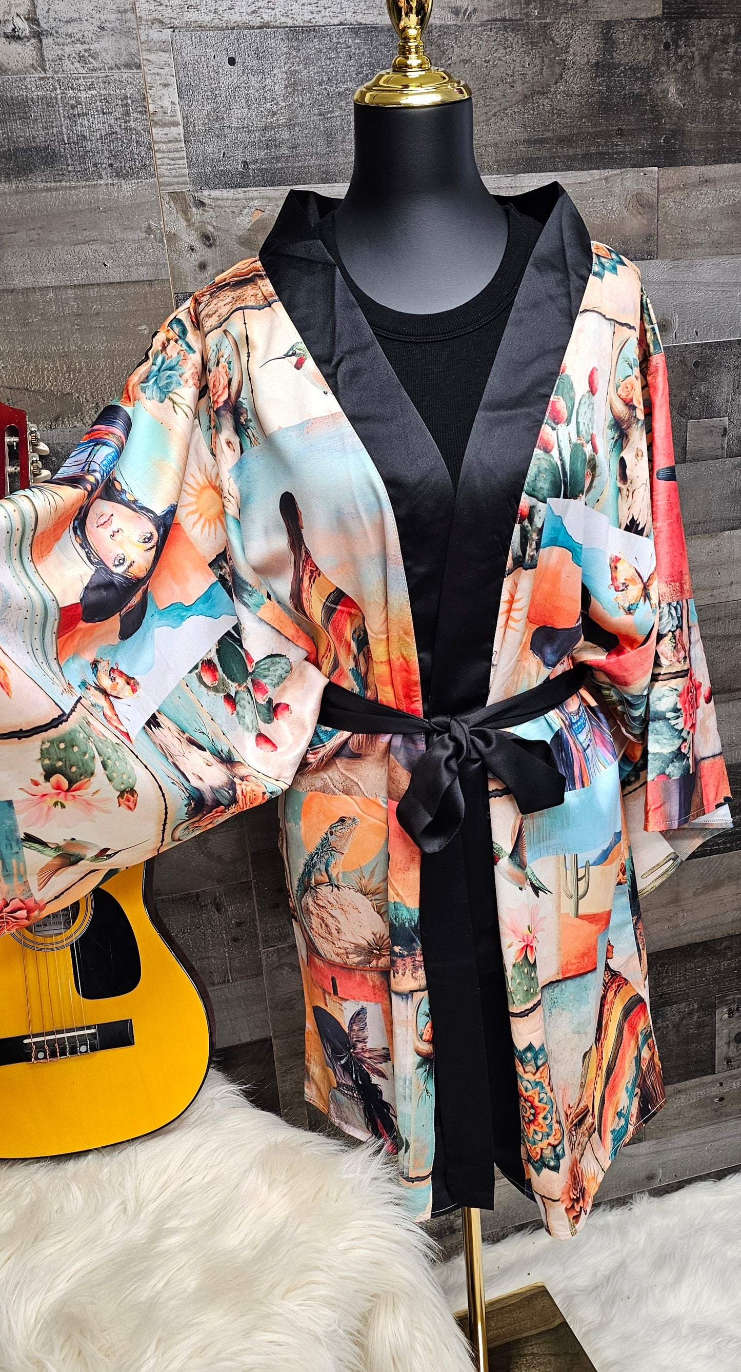 Colores de Mexico Pictures of the Southwest Satin Kimono Sleeve Robe