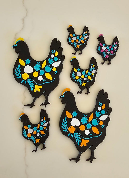 3d Talavera Chicken Floral Hat Pin or Magnet Made in America