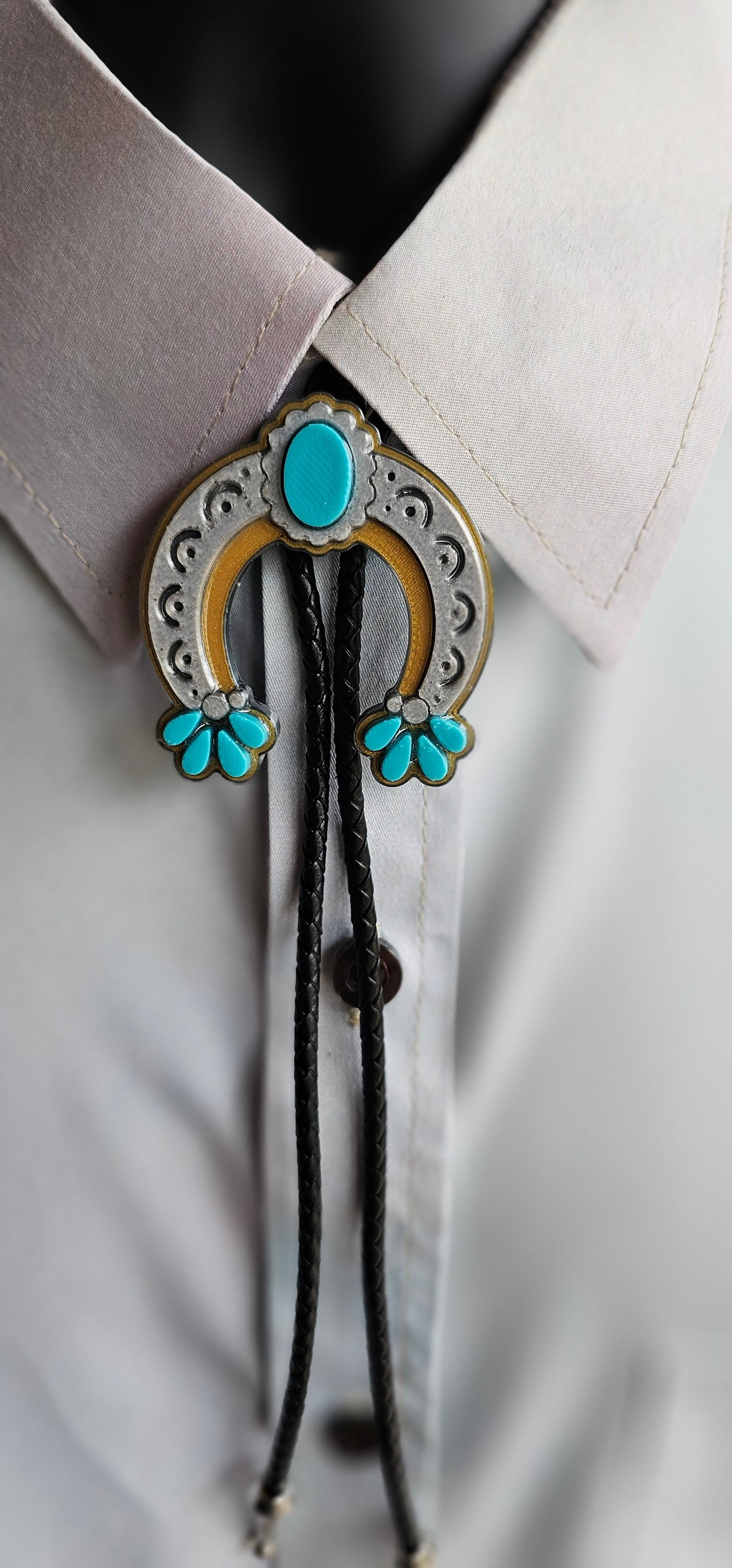 Baha Ranch Silver Gold Turquoise Naja 3D Inlay Bolo Made in America