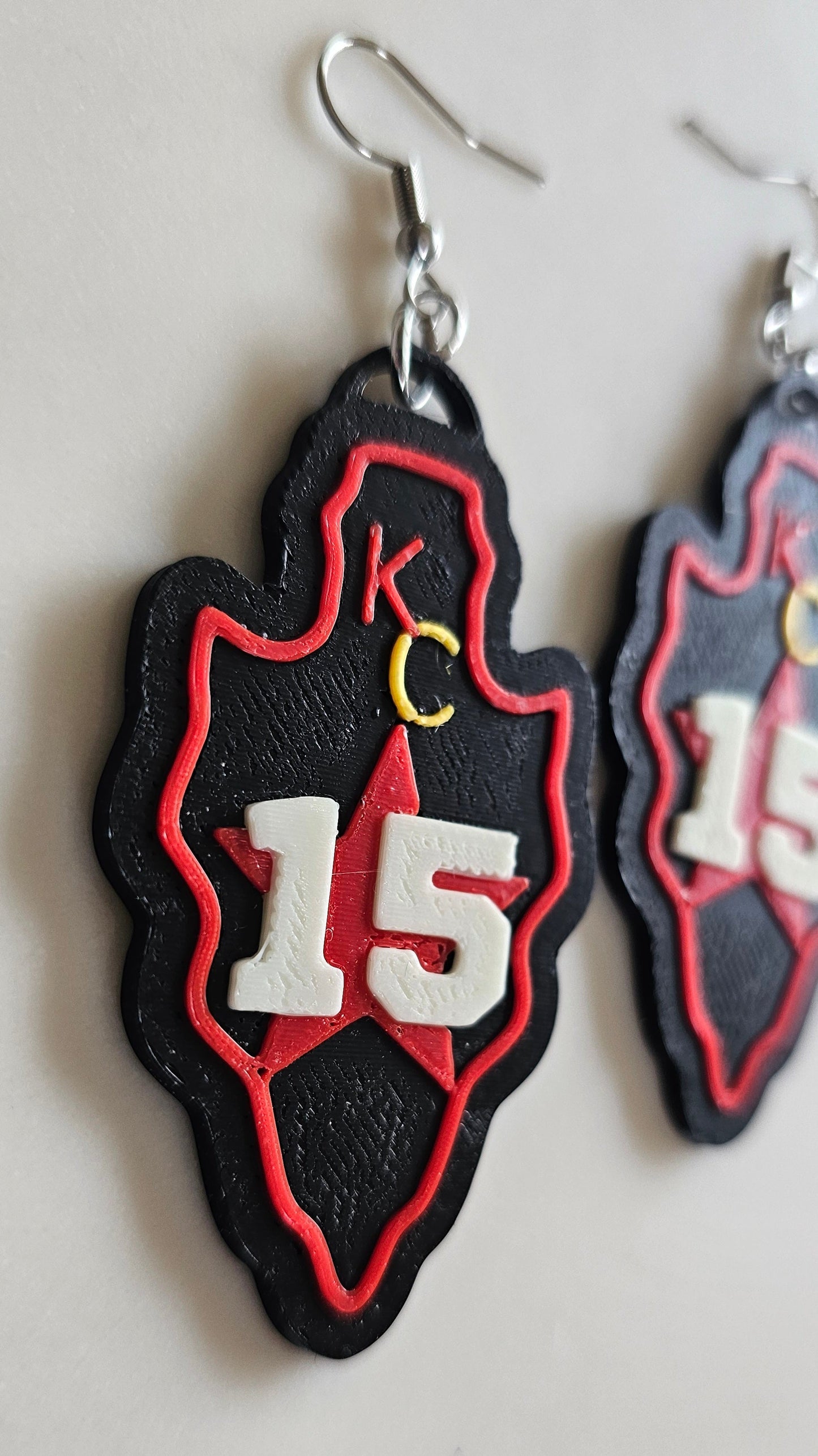 3D Print Kansas City Mahomes 15 Arrowhead Chiefs Earrings Patrick Made in America