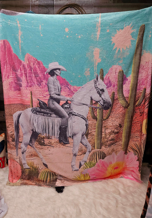 Desert Cowgirl Throw Blanket 60" x 80" Made in USA