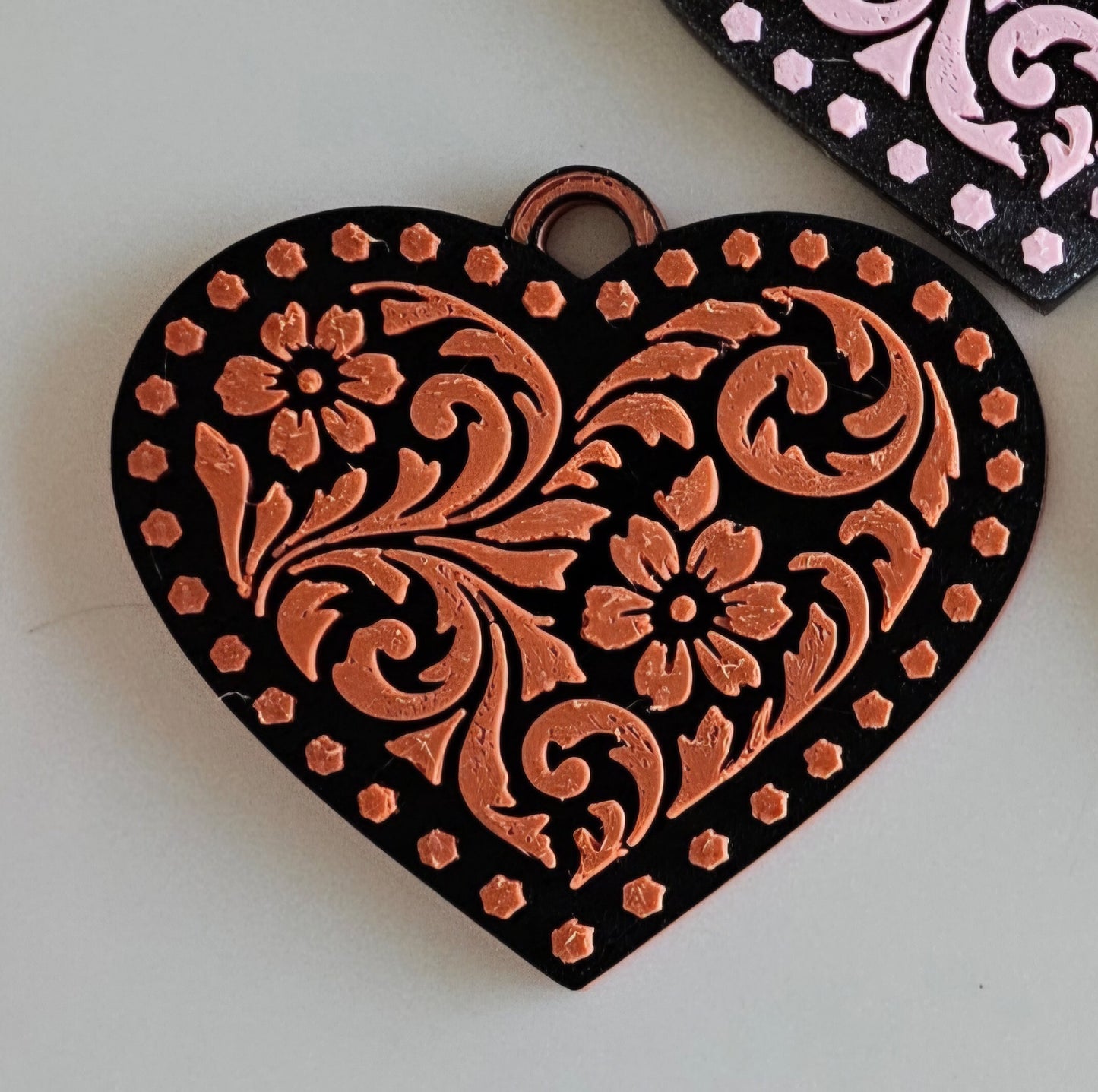 3d Printed Tooled Cowboy Cowgirl Heart  Keychain or Purse Charm