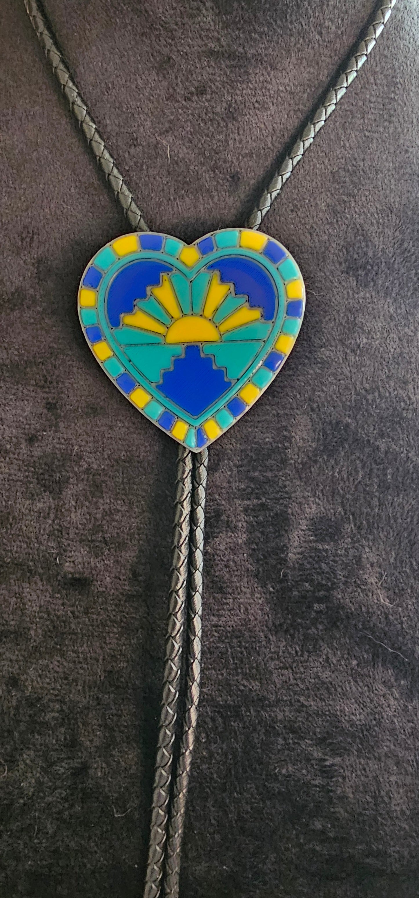 Turquoise Sunrise 3D Inlay Heart Bolo Tie Necklace