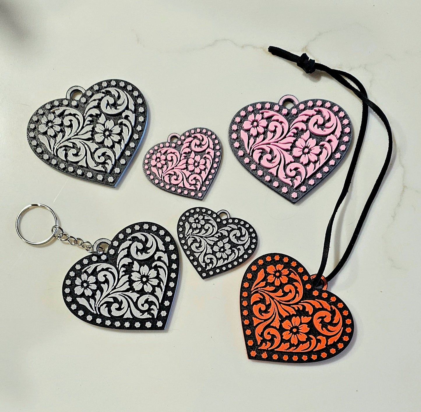 3d Printed Tooled Cowboy Cowgirl Heart  Keychain or Purse Charm