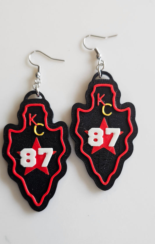 3D Print Kansas City Travis 87 Arrowhead Chiefs Earrings Kelce Made in America