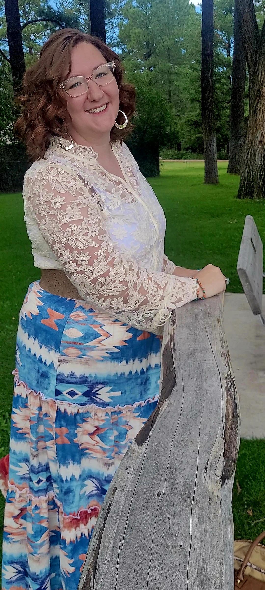 Blue Aztec Western Prairie Tiered Maxi Skirt