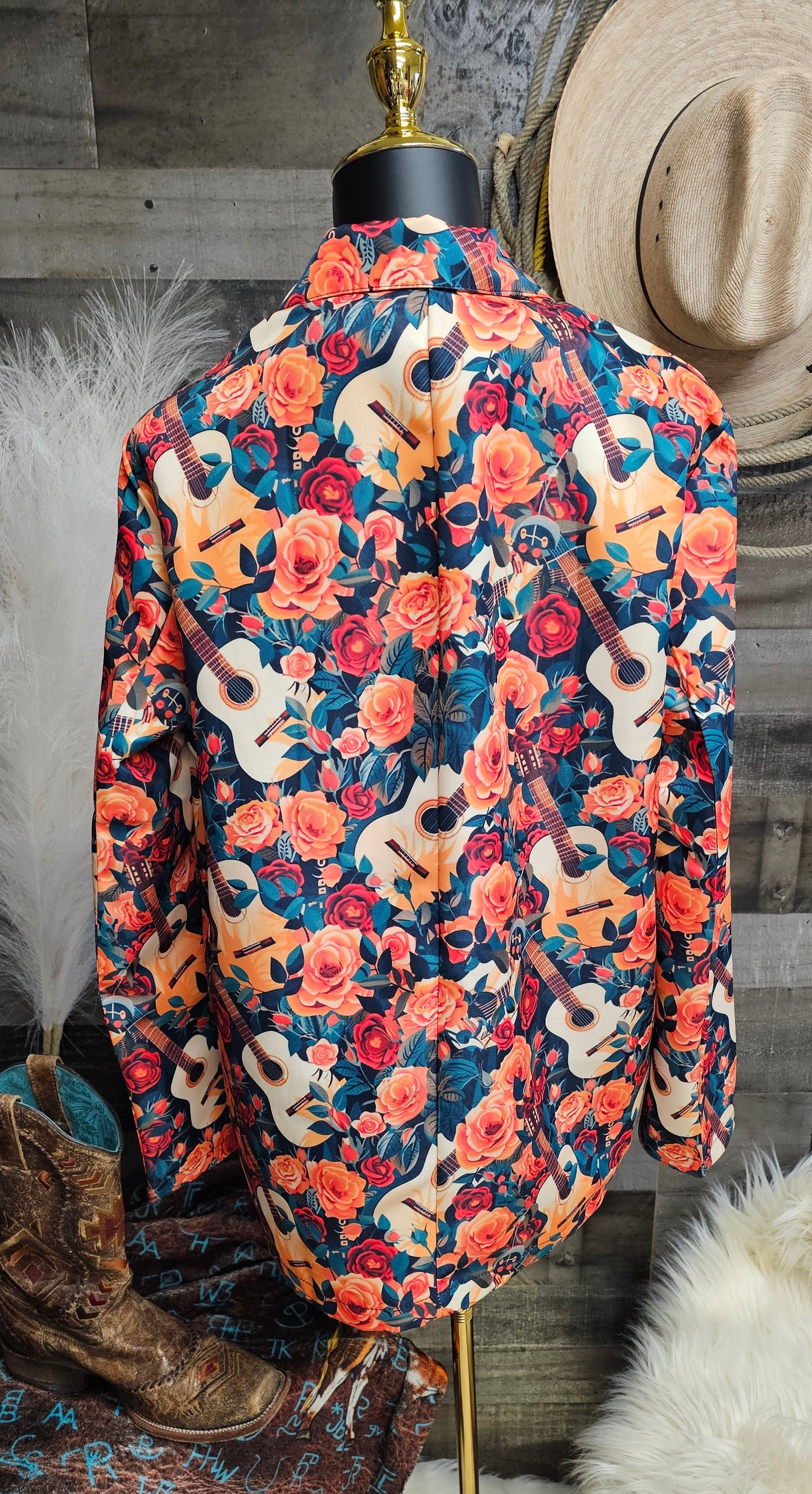 Colores De Mexico Roses & Guitars Floral Blazer