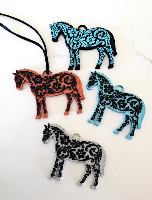 Baha Ranch 3D Print Floral Tooled Horse Charm or Keychain Made in America