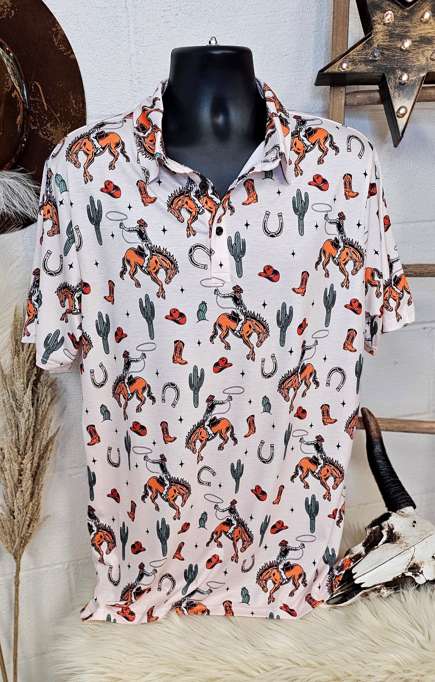 Rodeo Cowboy Western Polo Style Shirt