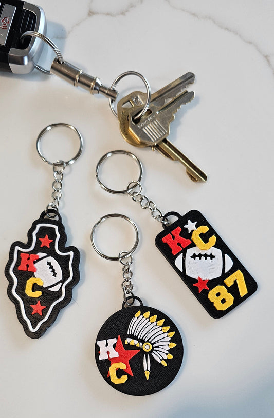 Set of 3 3D Print Chiefs Arrowhead Kc Kansas City 87 Football Keychains Made in America