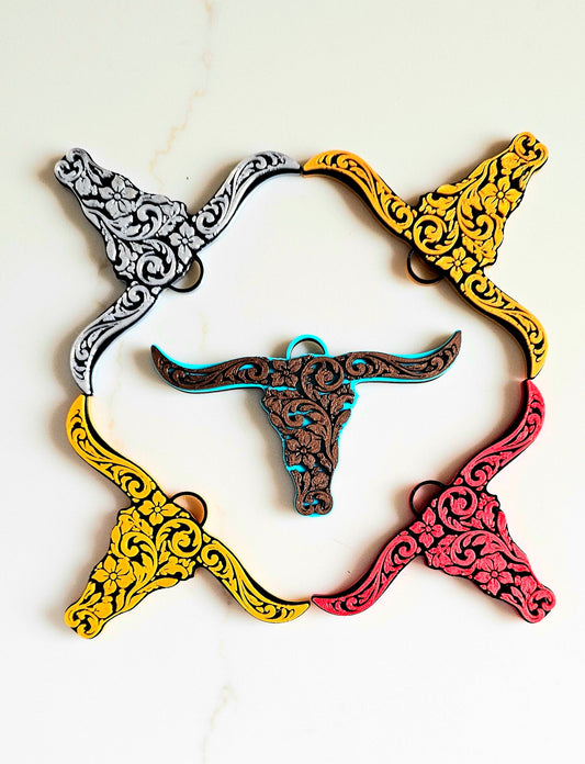 3d Print Tooled Longhorn Keychain or Purse Charm Ornament - Made in America - choice of colors