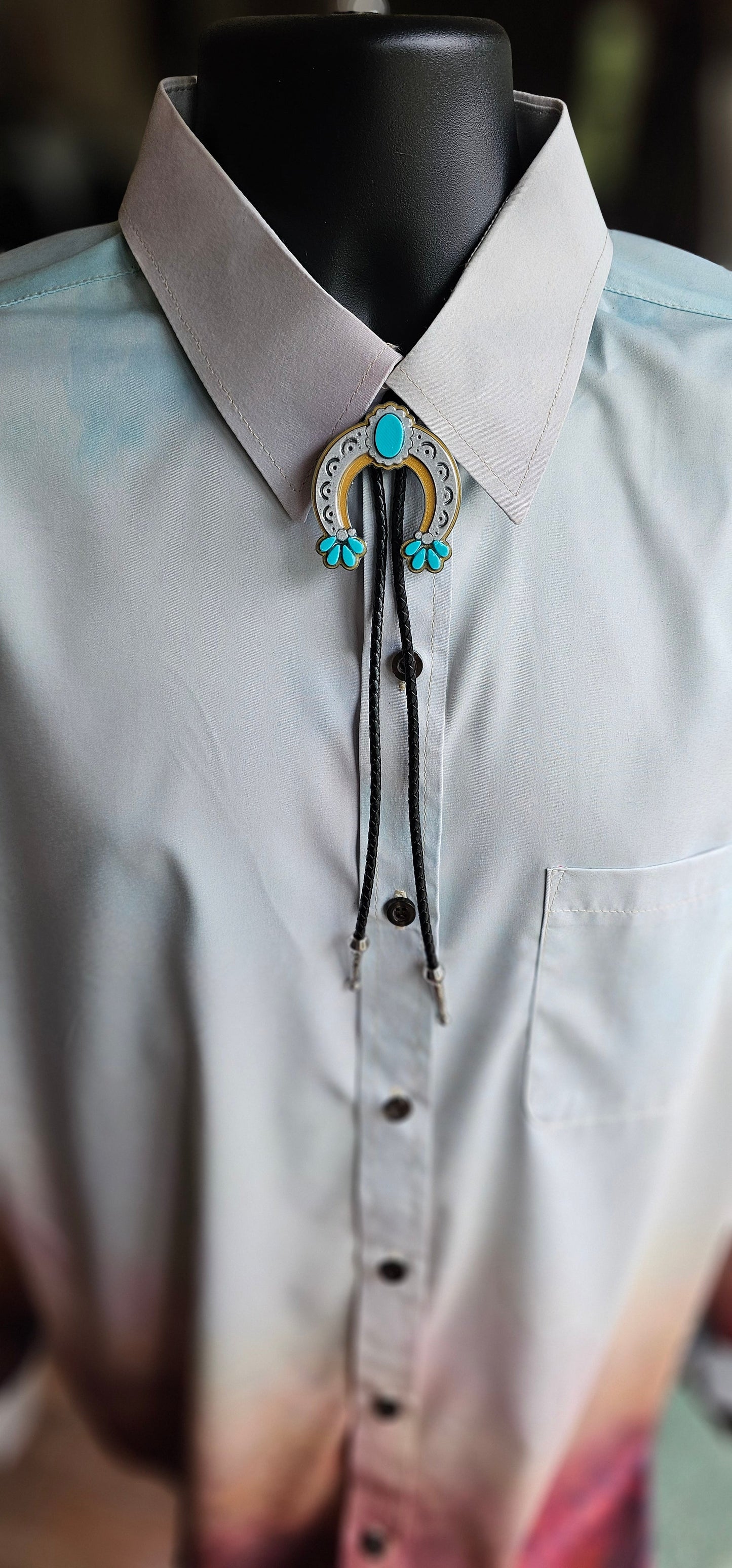 Baha Ranch Silver Gold Turquoise Naja 3D Inlay Bolo Made in America
