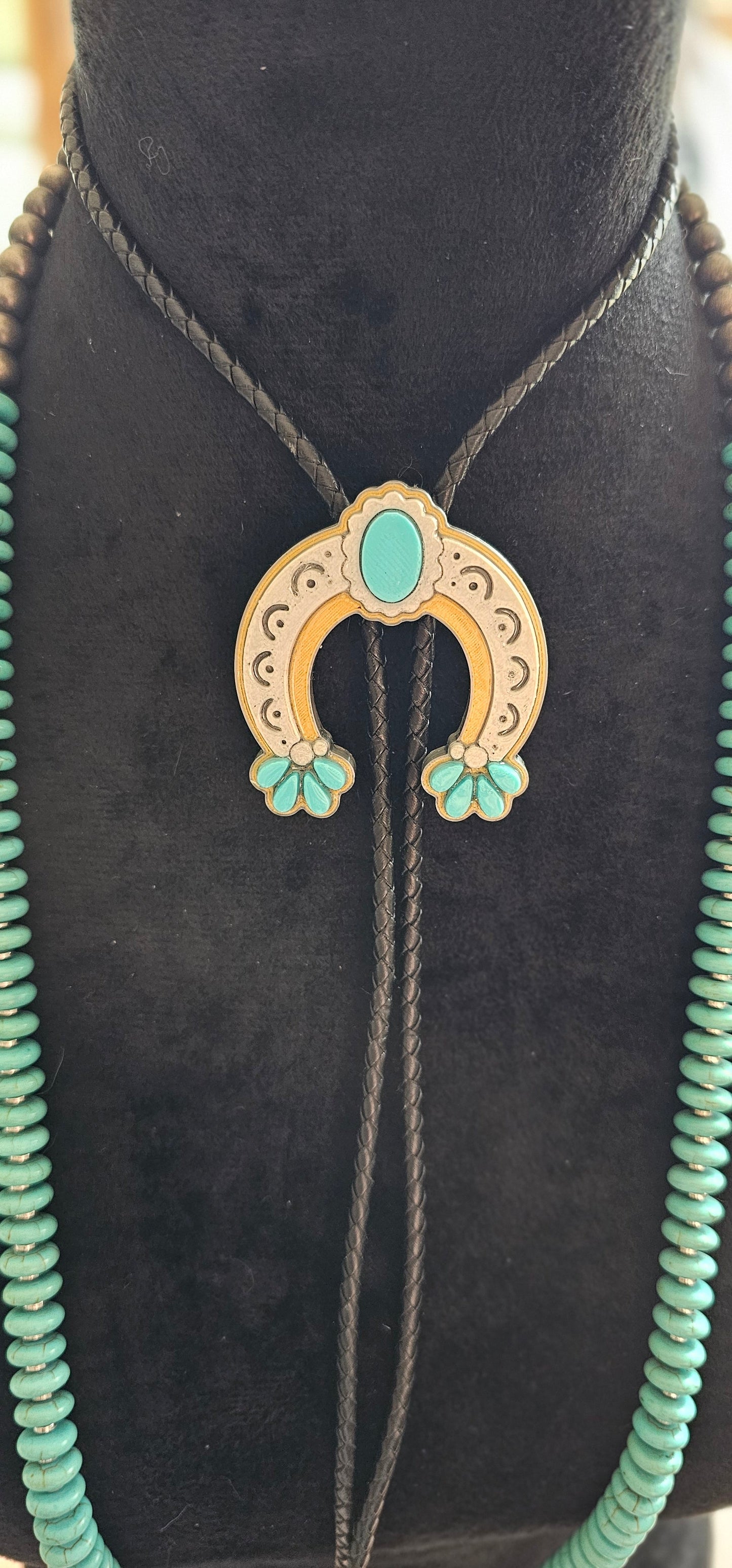 Baha Ranch Silver Gold Turquoise Naja 3D Inlay Bolo Made in America