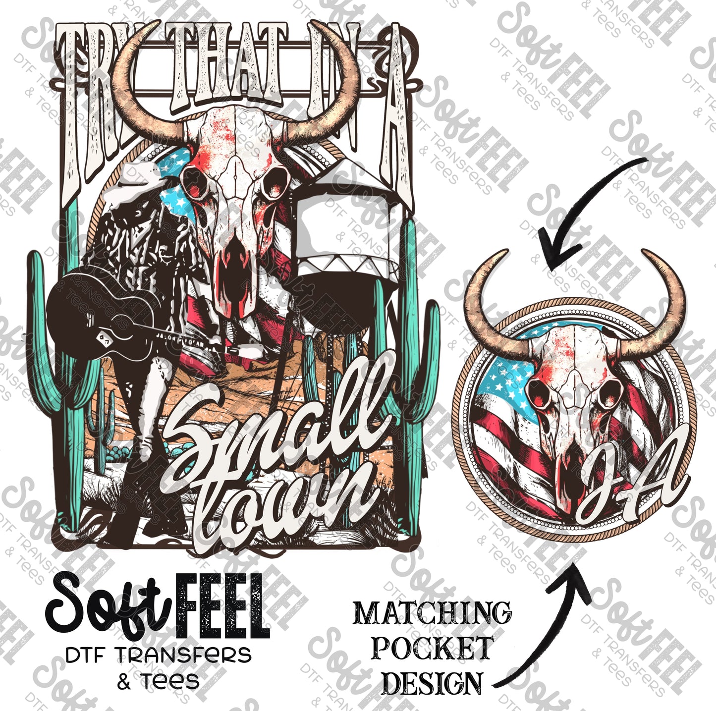 Small Town American Flag - Patriotic / country western / music - Direct To Film Transfer / DTF - Heat Press Clothing Transfer