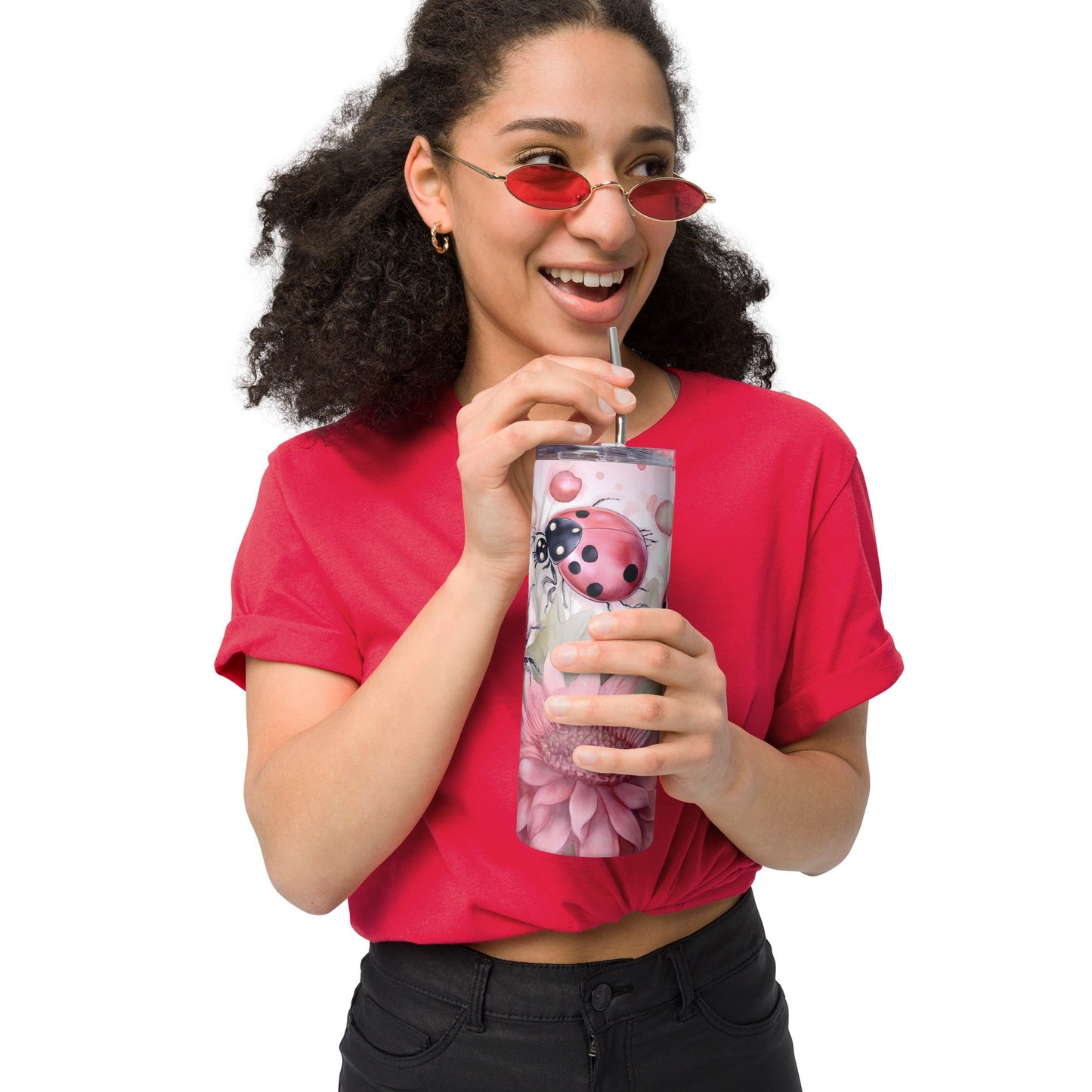 Pink Lady Bug Stainless steel tumbler