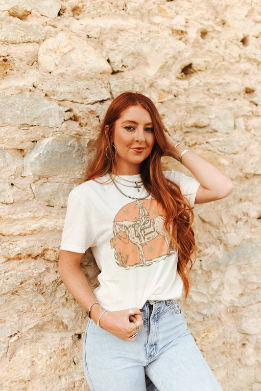 Sunset Cowgirl Rider Graphic Tee
