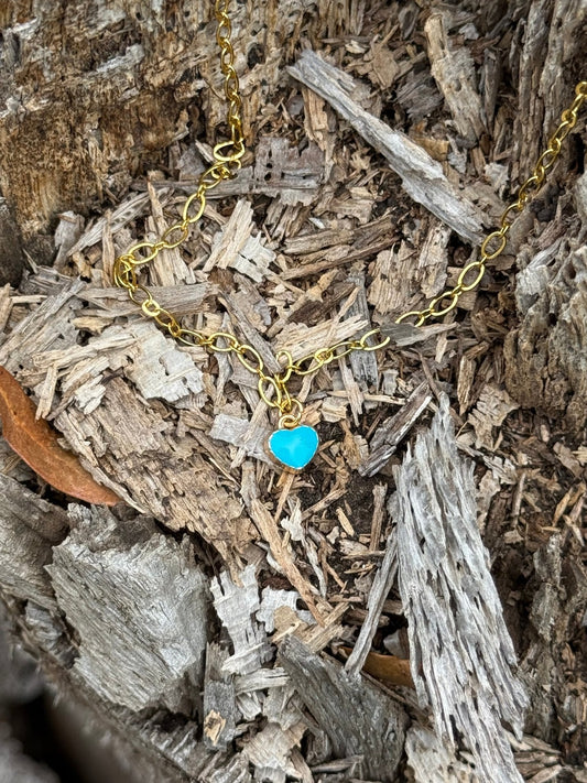 Turquoise Heart Gold Chain Necklace