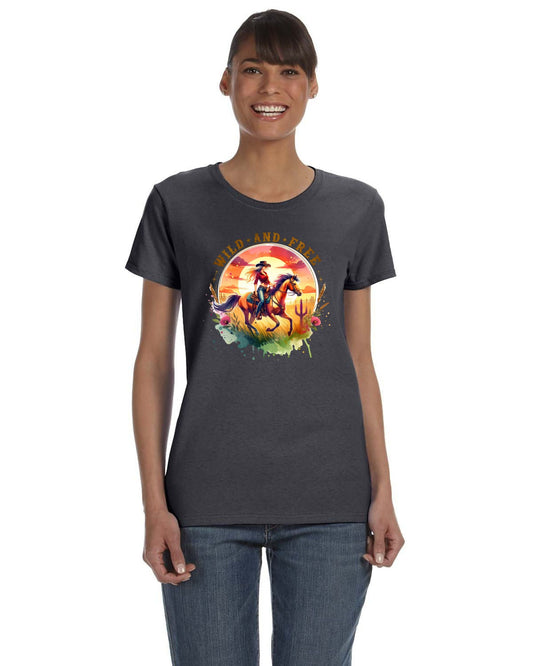 Wild and Free Graphic Western Tshirt - Charcoal