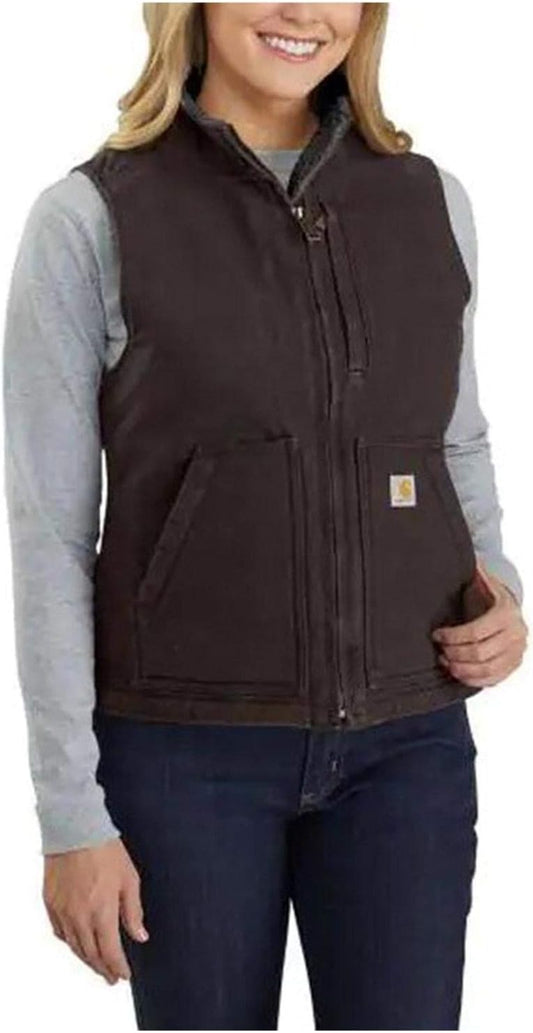 Women'S Relaxed Fit Washed Duck Sherpa-Lined Mock-Neck Vest