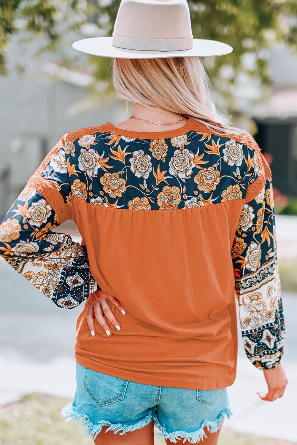 Slogan Graphic Floral Long Sleeve Top