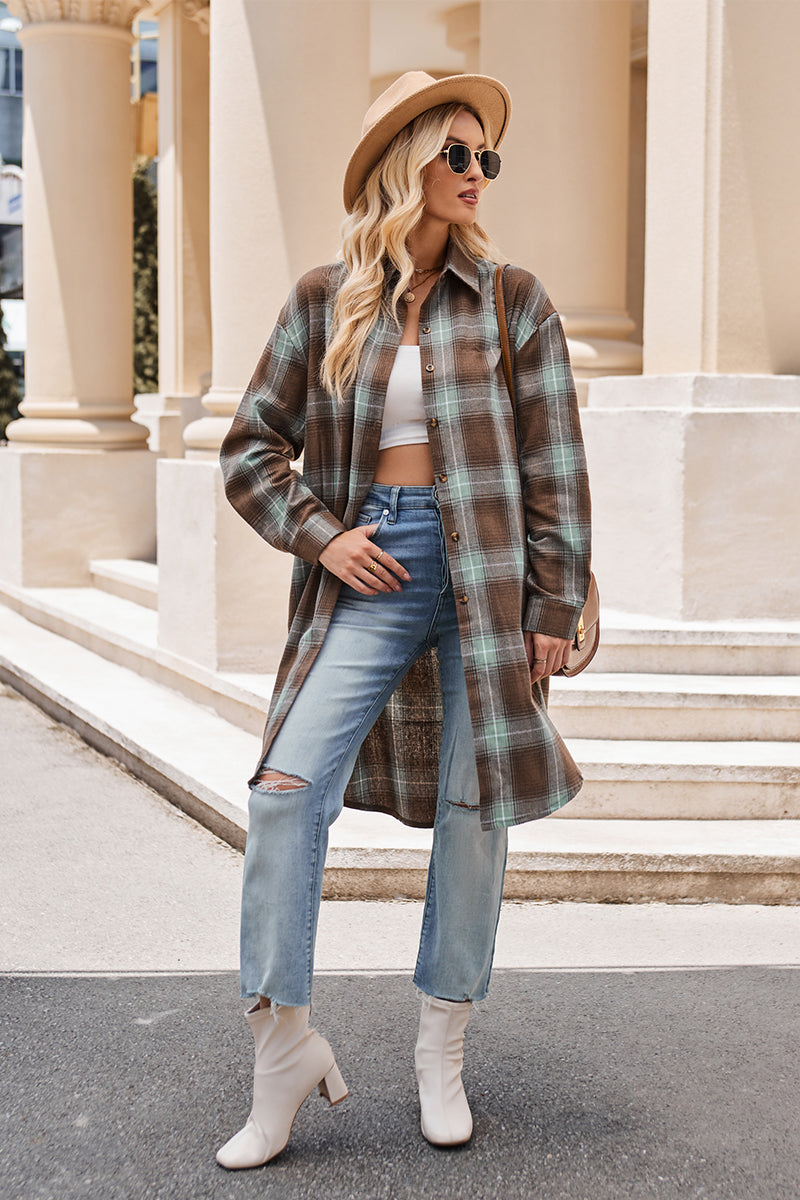 Plaid Collared Neck Long Sleeve Shirt