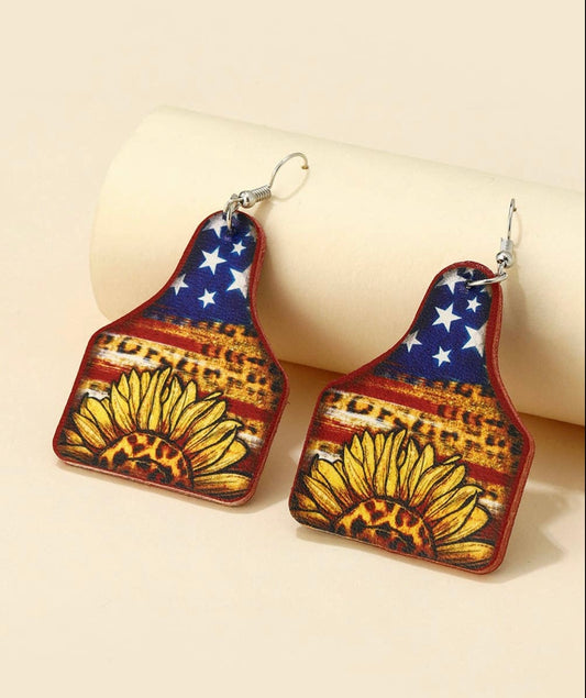 All American Double Sided Cow Tag Earrings