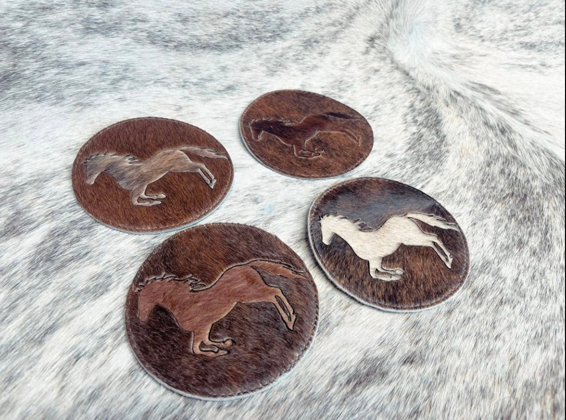 Horse's Cowhide Coasters 4pc