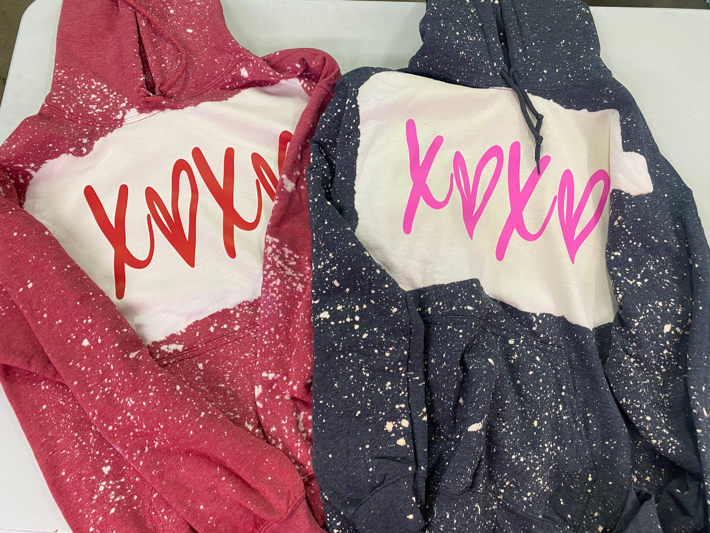 XOXO Red Bleached Hoodie/ XOXO Grey Bleached Hoodie