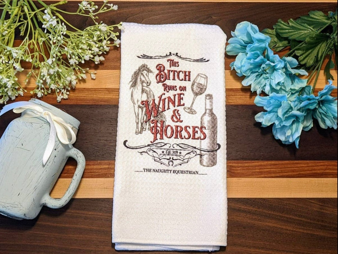 Wine and Horses Kitchen Towel