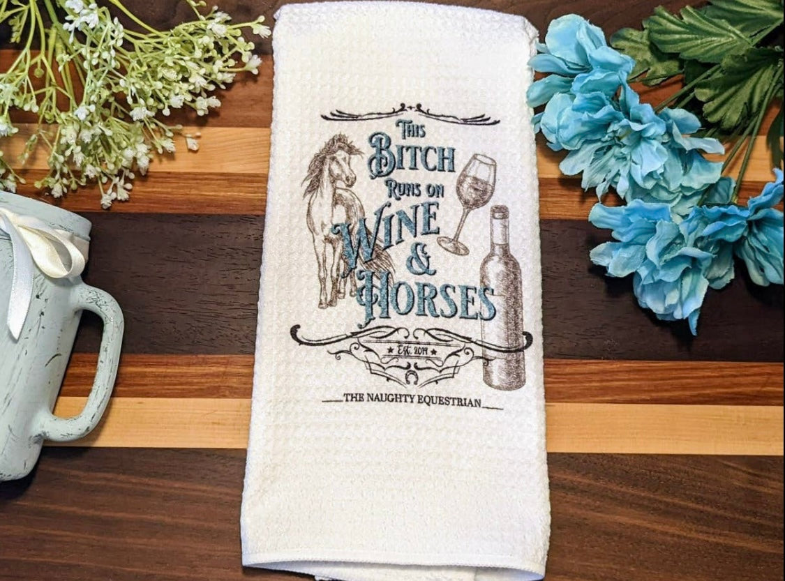 Wine and Horses Kitchen Towel