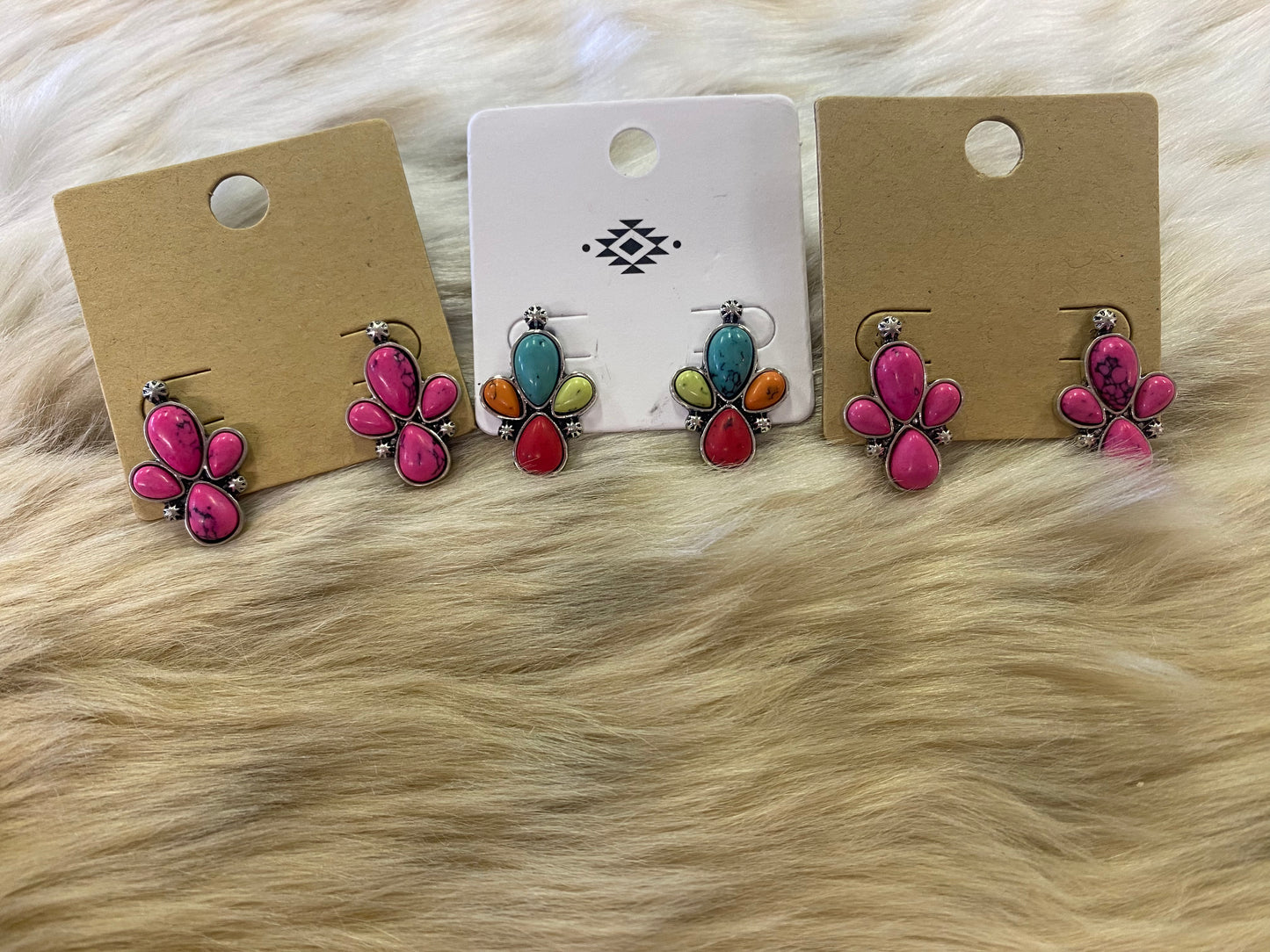 Pink Tri Stone and Multi Colored Stone Western Studs
