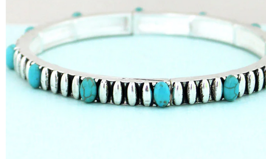 El Sereno Turquoise and Silvertone Stretch Bracelet