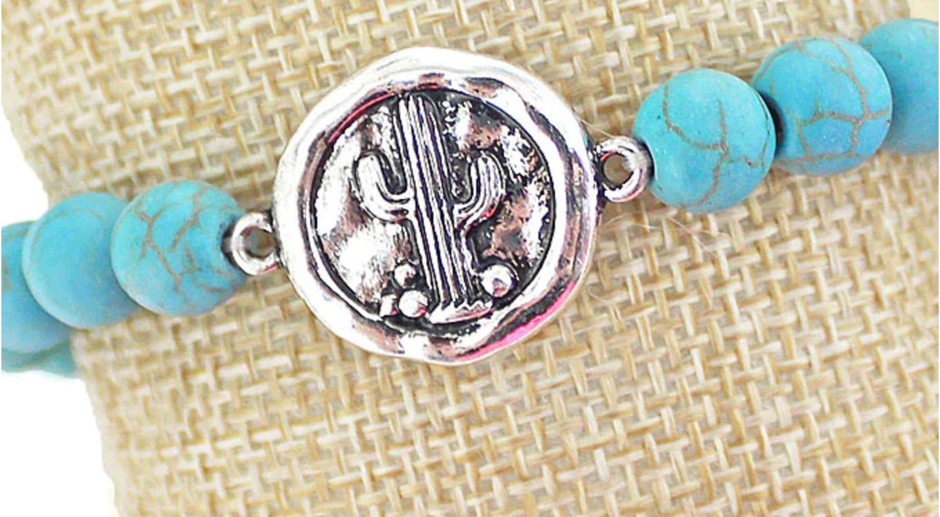 Disk Stretch Bracelets Copper/Silver and Turquoise