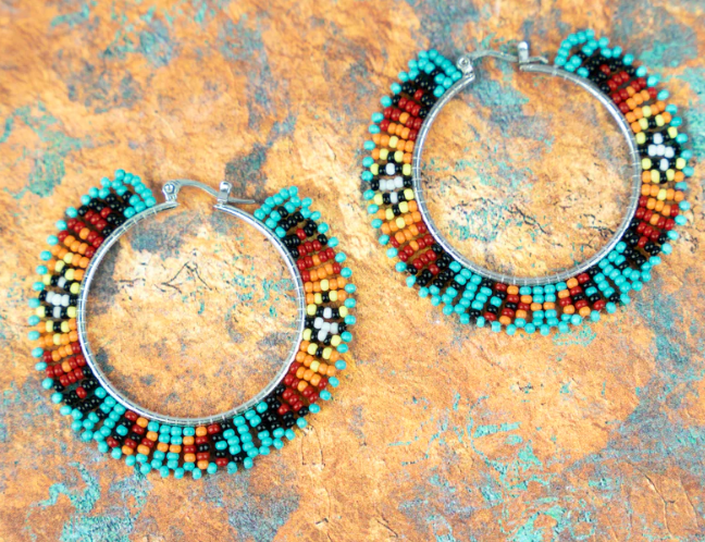 Arcadia Lakes Turquoise Multi Seed Hoop Earrings