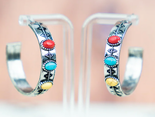 Multi Color Silvertone Hoop Earrings