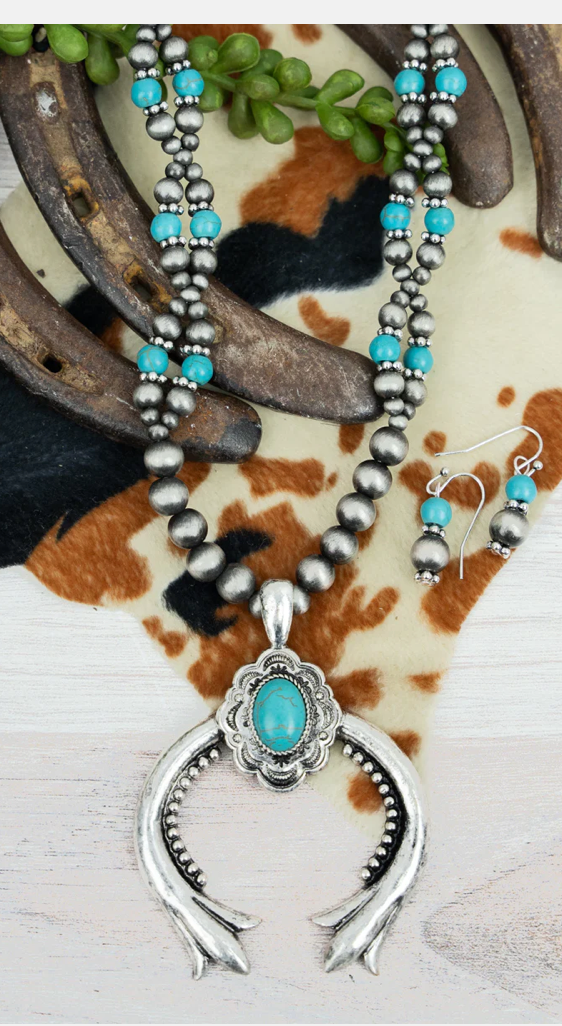 Silver Twist Turquoise Naja Necklace and Earring Set