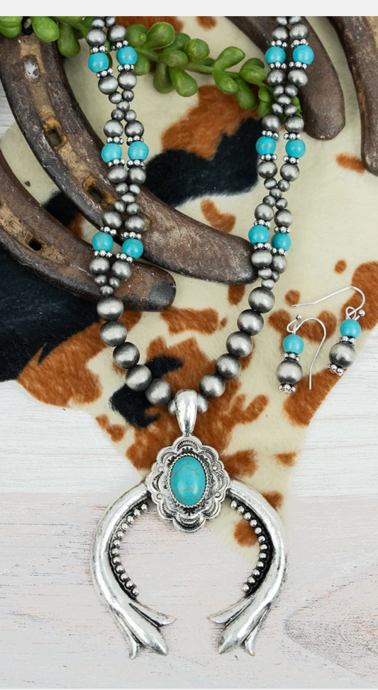 Silver Twist Turquoise Naja Necklace and Earring Set