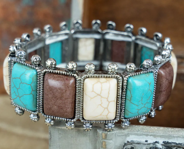 Turquoise and Brown Lexington Stretch Bracelet