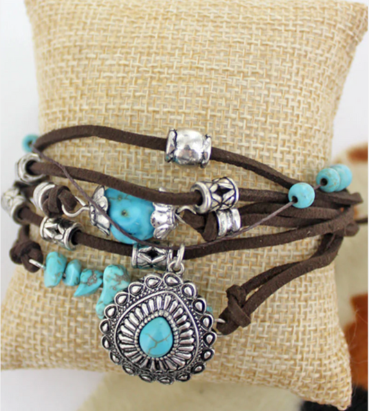 Teardrop Turquoise Beaded Multi Cord Bracelet