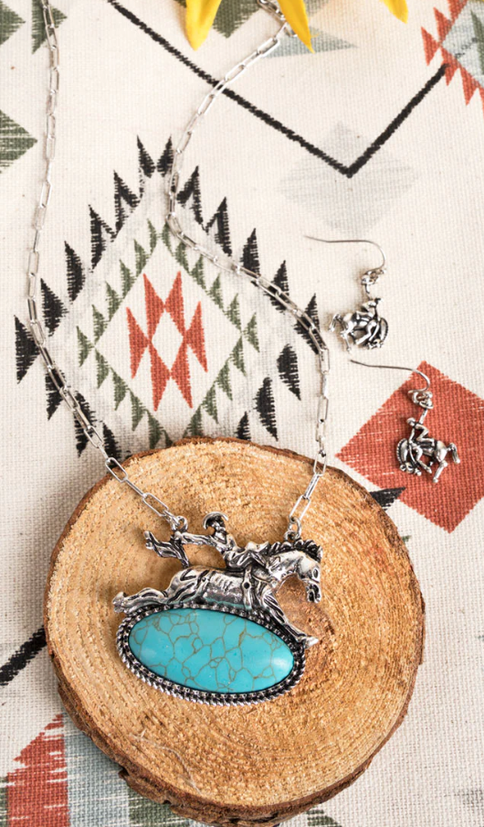 Turquoise Giddy Up Cowboy Necklace and Earring set