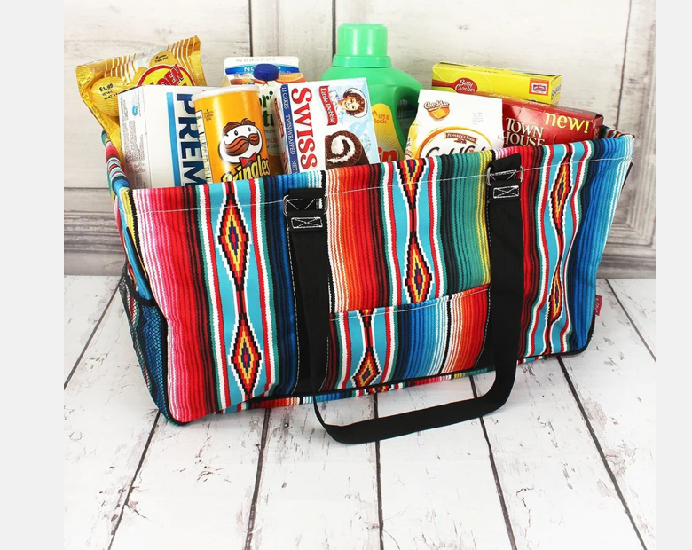 Southwest Serape With Black Trim Collapsible Haul it All Basket with Mesh Pockets
